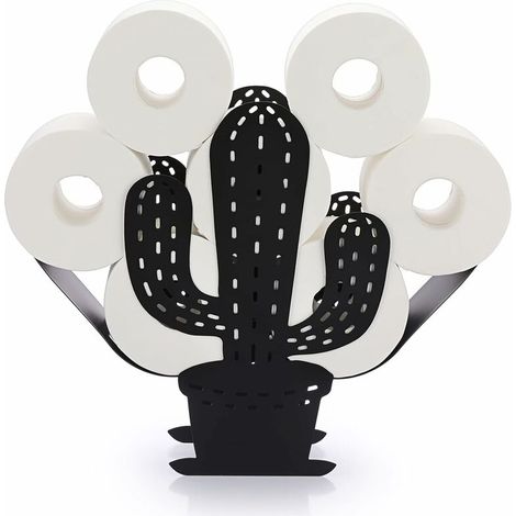 Toilet Paper Roll Holder Metal Paper Holder Cactus Shape Paper Storage for Bathroom (Black)