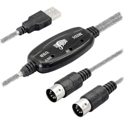 Adaptateur de câble MIDI USB, type A vers DIN 5 broches double pour clavier, PC, studio avec LED (1/5)