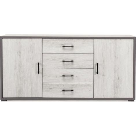 Madia con 2 ante e 4 cassetti centrali 174 cm in melaminico Bianco Frassino - VALE (1/3)