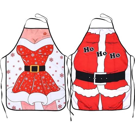Rote Weihnachtsschürze (2er-Pack), animierter Weihnachtsmann-Koch, humorvoll