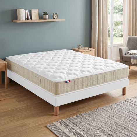 Ensemble matelas latex sommier déco blanc 140x200cm (1/5)