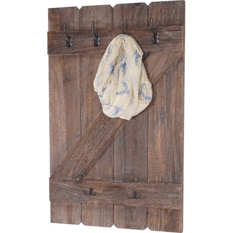 Tablette murale, porte-tasse HWC-D13, étagère / vestiaire / planche à crochets, 91x60cm - marron shabby