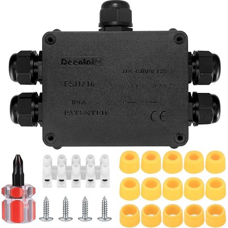 Boîte de Jonction Étanche IP68, 5 Voies Boîte de Dérivation Extérieur, Boitier de Raccordement Connecteur Prises Étanche Ø4mm-8mm Ø9mm-12mm Câble pour Extérieur Jardin - 5 Voies (1/5)