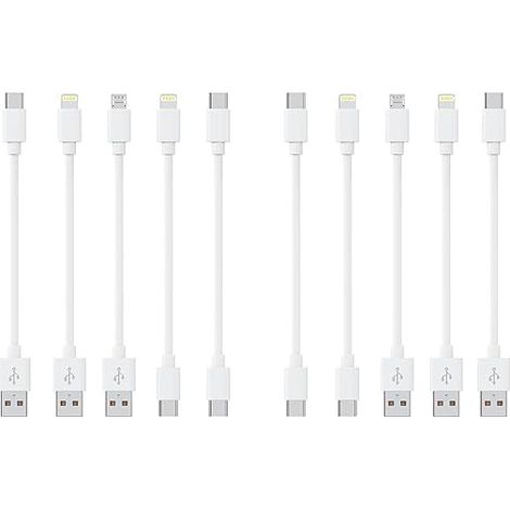 [20CM, 10Pack] Multi USB Câbles Charge Court, Charge Rapide et Synchronisation Type-C/Lightning/Micro Câbles en Vrac pour Charge Station pour iPhone17 et 15, iPhone5-14, Mobiles, Tablettes, Blanc (1/5)