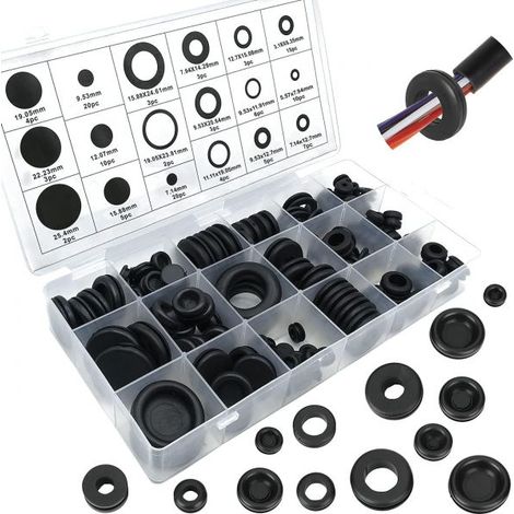 Kit da 125 Pezzi Tappi Passacavi in Gomma 18 Misure Assortite per Cavi Elettrici (1/5)