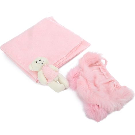 Ensemble bébé nouveau-né, bonnet doux pour la peau, poupée ours, accessoires de photographie (poupée avec bonnet rose) (1/5)