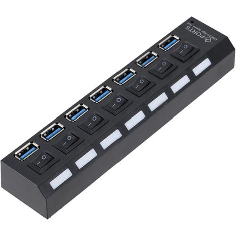 Hub Usb 3.0 - 7 Puertos - Interruptor Individual Por Puerto - Transferencia De Datos De Alta Velocidad - Para Computadora Escritorio - 1 Unidad (1/5)
