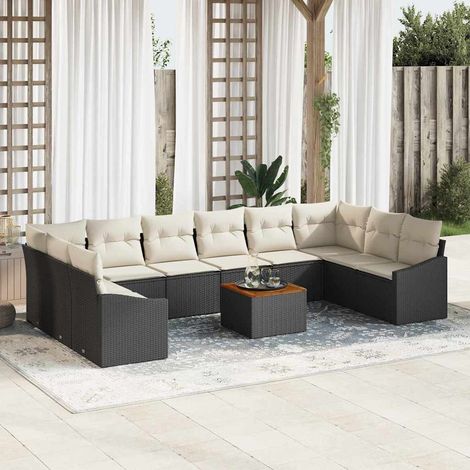 vidaXL Gartensofa-set mit Kissen 11 pcs Schwarz Poly-Rattan (1/5)