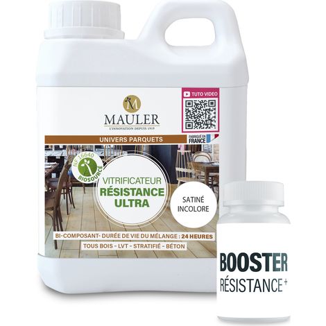Vitrificateur résistance maximale parquet & escalier - 10L Satiné Incolore - Norme NF 16640 - Vitrificateur bi composant Résistance Ultra Mauler