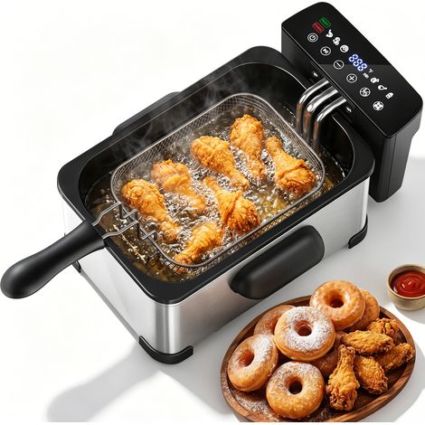 Friteuse Électrique Patbrela 3.2L 1700W,Avec Fenêtre Visualisation,Écran Tactile, Filtre À Huile Automatique,Chauffage Rapide