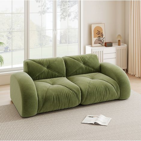Canapé modulaire 2 places en chenille verte, sans cadre, assise en mousse haute densité 32D (1/5)