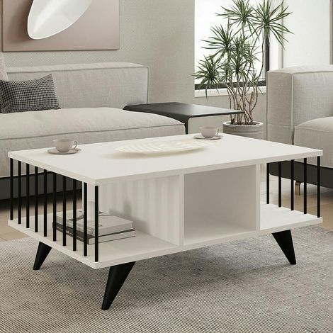 Table basse moderne noire & blanche, rangements ouverts UMEA (1/5)