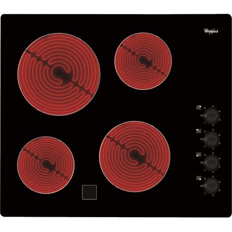 Whirlpool – Plaque vitrocéramique 4 foyers – Puissance 6200W – Dimensions 58x51cm – Commandes manettes – Témoin chaleur résiduelle