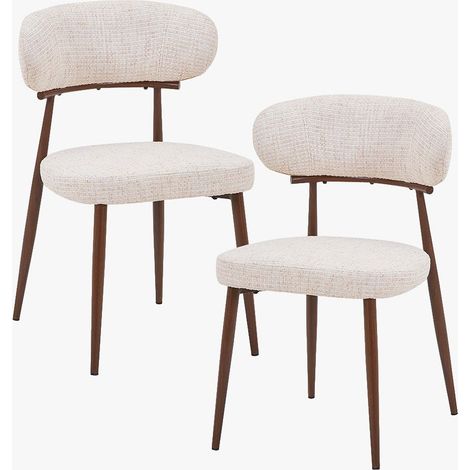 ZOELIA Lot de 2 chaises en tissu beige pieds couleur bois foncé (1/5)