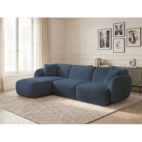 BOBOCHIC - Canapé d'angle fixe modulable ANDA tissu chenille Angle gauche  Bleu foncé (1/5)