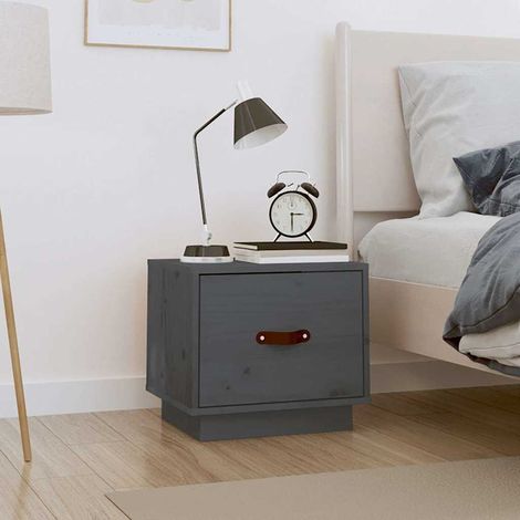 Table de chevet flottante-Table de nuit Gris 40x34x35 cm Bois de pin solide 191705 (1/5)