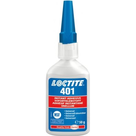 Pegamento universal Loctite 401 de 50 ml, de secado rápido e instantáneo, de baja viscosidad, para metal, caucho, plásticos, madera, cartón y cerámica. (1/3)
