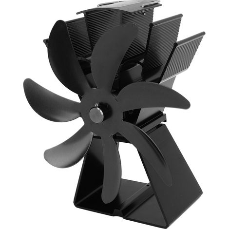 Ventilateur de poêle 7 pales silencieux, alliage d'aluminium, cheminée, base trapézoïdale verticale noire (1/5)