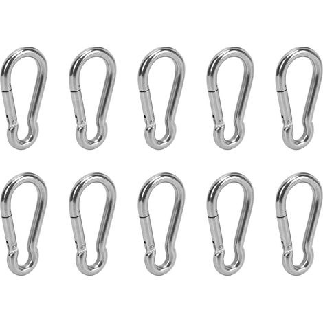 Lot de 10 mousquetons à ressort en acier inoxydable, crochet de sécurité pour randonnée, 10 mm / 0,39 pouce