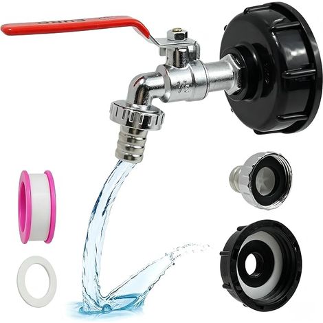 Rubinetto da 1/2" per serbatoio da 1000 litri, compatibile con IBC, adattatore con raccordo per tubo in lega e valvola di sicurezza, ideale per serbatoi, impianti di irrigazione e raccoglitori di acqu (1/5)
