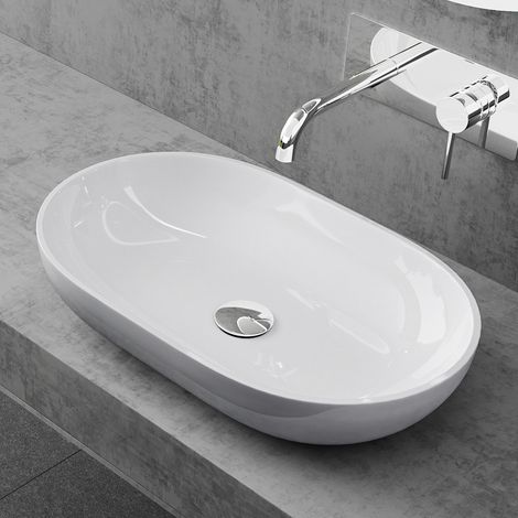 doporro vasque à poser lavabo 54x34x10,5cm en fonte minérale raccordement standard Colossum808 blanc