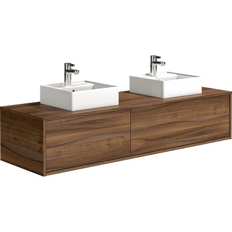 Vente-Unique – Ensemble de meubles de salle de bain suspendu 150 cm – Double vasque carrée en céramique – 2 tiroirs coulissants – Éco-responsable