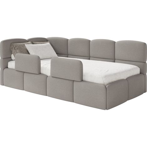 Selsey Cloudy – Kinderbett 120x200, Kopfteil links, Matratze & Bettkasten, Chenille Hellbraun