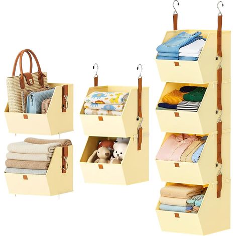 Étagère de Penderie à Suspendre, 4 Niveaux Étagère Suspendue Pliable pour Placard avec Crochets Métalliques Gain de Place Pliable Rangement Vêtements Organisateur Armoire Vetement (1/5)