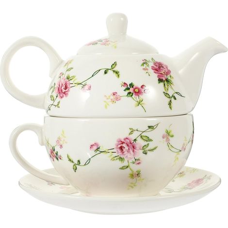 Ensemble Service à Thé en Céramique Théière Fleurie et Tasses, Kit Pratique pour Réunions, Salons de Thé, Bureaux et Voyages (1/5)