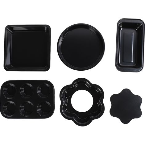 Set di 6 pentole antiaderenti in acciaio al carbonio con fondo aperto, ideali per toast, muffin e pizza, colore nero. (1/5)