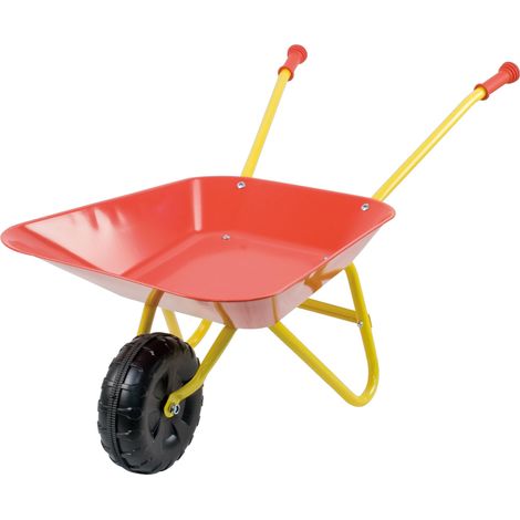 Brouette en métal pour enfants à partir de 24 mois en rouge et jaune, environ 78 x 40 x 38 cm, idéal pour le jardin et le bac à sable (1/5)