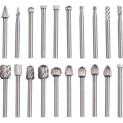 Lime rotative 20 pièces, jeu de limes en carbure,têtes de lime rotatives HSS, outil rotatif ,outil rotatif à tige de 1/8" (3 mm) pour meuleuse, travail bois, polissage des métaux, gravure, perçage (1/5)