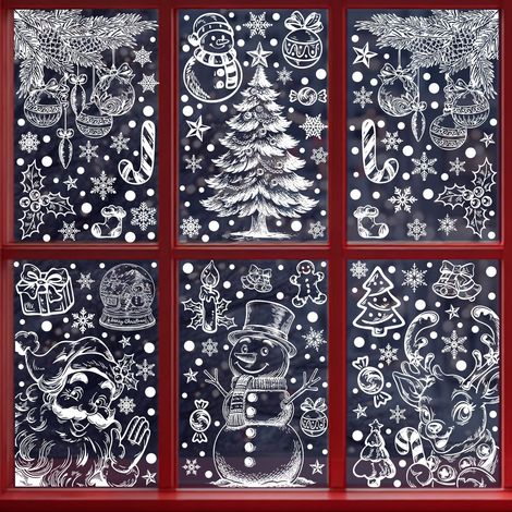 Autocollants de Noël pour le Nouvel An russe, autocollants pour sapin de Noël blanc, décorations de Noël électrostatiques, autocollants pour fenêtres représentant des scènes d'hiver enneigées