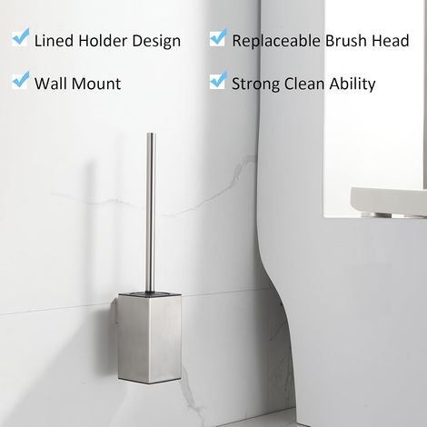 Brosse WC en Nickel brossé avec Montage Mural - Support de Brosse WC carré en Acier Inoxydable 304 (1/4)