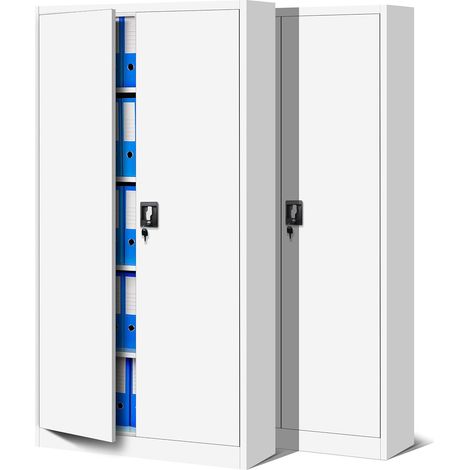 2er Set Aktenschrank C001 Metallschrank Stahlschrank Werkzeugschrank Büroschrank Lagerschrank Universalschrank Pulverbeschichtung Flügeltüren 185 cm x 90 cm x 40 cm (weiß/weiß) (1/5)