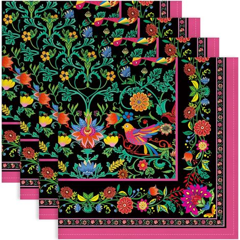 Mexicain Serviettes de Table Lot de 4, Serviettes en Tissu 100% Coton Fleurs Oiseaux et Confortable Réutilisables pour Le Famille Cuisine Décorations Cadeaux(45Cm×45Cm) (1/5)