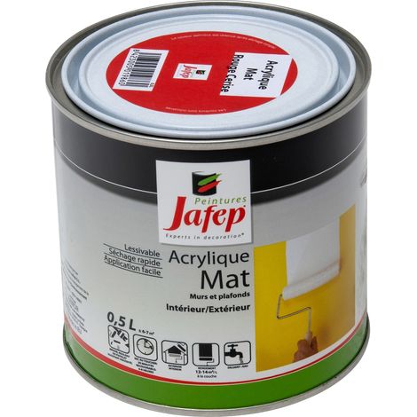 Peinture acrylique mate rouge cerise 0,5L – Pour surfaces ciment, bois, béton – Recouvrable en 6-8h, lessivable, application facile – Jafep