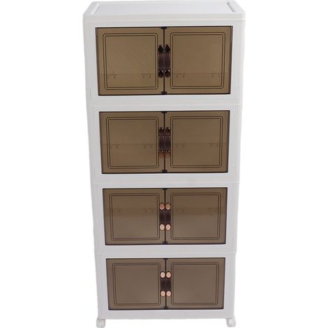 Bacs de rangement pliables empilables, organisateur étanche à la poussière avec couvercles, 4 roulettes mobiles, grande capacité, épais 4 niveaux 45x30x100cm (1/5)