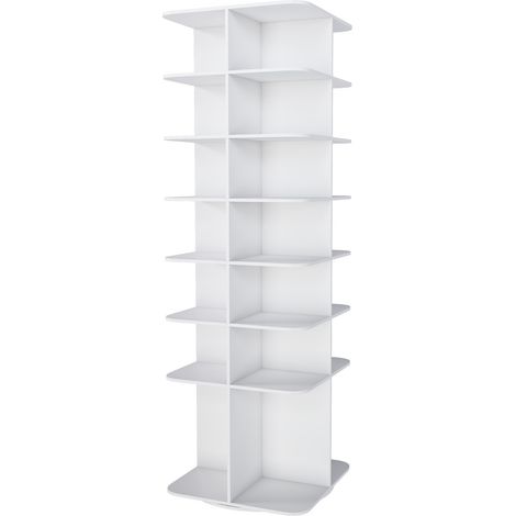 Tour à chaussures pivotante 7 niveaux en PVC blanc avec base haute, rangement 28 paires (1/5)