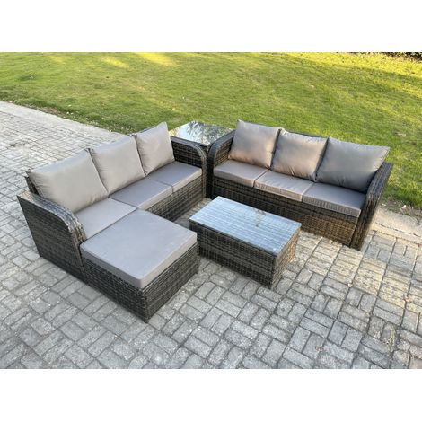 Fimous Gartenmöbel-Sets 7-Sitzer Polyrattan Möbel Sofa Sets mit Rechteckiger Couchtisch 3-Sitzer Sofa Beistelltisch (1/5)