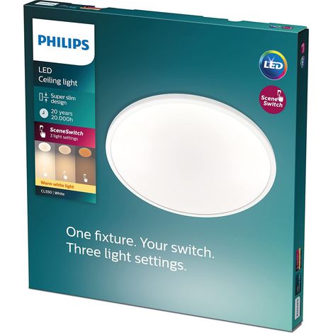 Plafonnier rond à panneau LED SceneSwitch à intensité variable, 3 ambiances différentes, blanc chaud, 18W. pour l'éclairage intérieur, le salon et la chambre, blanc (1/5)