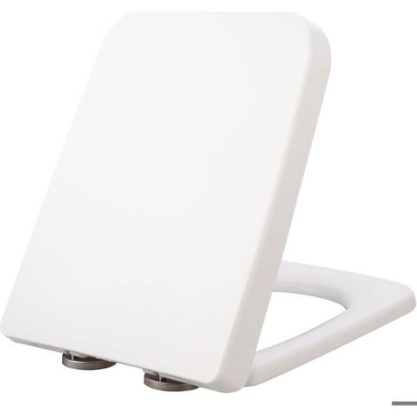 Abattant WC carré souple pour salle de bain avec charnière réglable en acier inoxydable, support simple et nettoyage facile (blanc) (1/4)