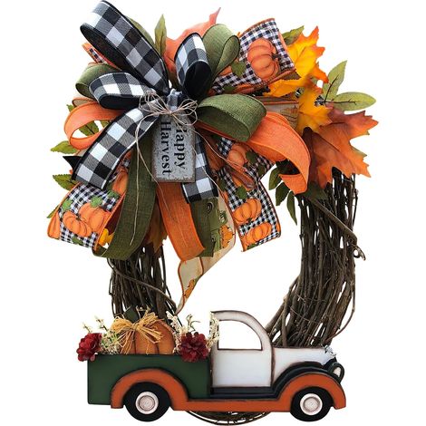 Couronne Automnale Citrouille - Décor Porte Extérieure Ferme Rustique - 30 x 40 cm - Pour Automne Halloween Récolte - 1 Pièce (1/5)