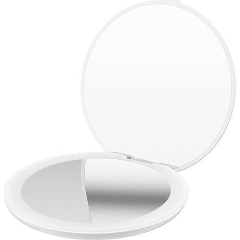 Miroir de maquillage LED portable, miroir cosmétique double face, 16 LED x3, miroir grossissant, pliable, surface transparente, rechargeable par USB-C (1/5)