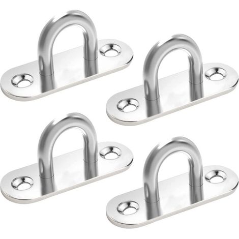 4PCS Plaque à œil en Acier Inoxydable, Plaque Oeillet Plaque de Couverture, 304 Crochets Métal Forme U Crochet au Plafond, Fixation pour Crochets Muraux Chaises Suspendues Auvent Accessoires de Bateau (1/5)