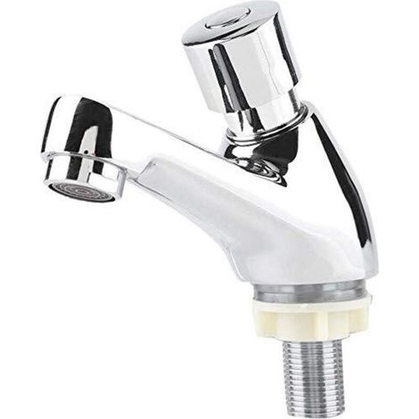 Robinet d'évier à minuterie, robinet d'évier chromé, arrêt automatique de l'eau, robinet économe en eau, convient aux cuisines, salles de bains et toilettes. (1/5)