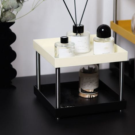Scaffale da Tavolo a 2 Livelli – Organizer Quadrato 20x20x16,5cm in ABS Antiscivolo – Design Minimalista Elegante – Ideale per Cucina e Ufficio