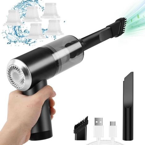 Vacuum Car, Portable Mini Vacuum has Hand, Vacuum of Table with Accessories Multifunction for Home Car Table, Vacuum to hand wireless, Vacuum to hand powerful (Black) (1/5)