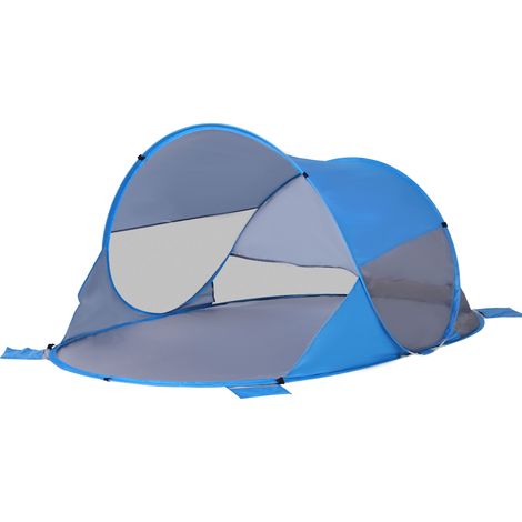 Tente de plage automatique pour 1 à 2 personnes avec 1 porte, 2 fenêtres et sac de transport 200 x 120 x 90 cm bleu