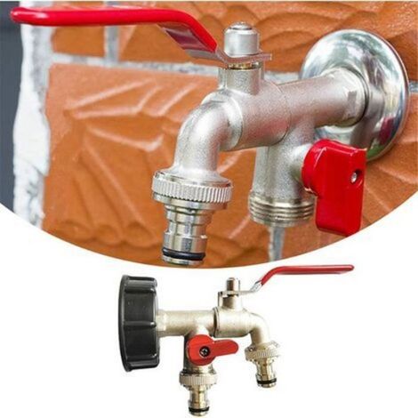 Robinet IBC double Laiton S60x6 vers 2x1/2" – Pour cuve eau pluie et jardin (1/4)